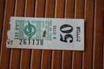 TITRE DE TRANSPORT >> 1963  2 TICKETS BILLETS  D' AUTOBUS BUS CAR  >>  ISRAEL  Poinçonné TARIF >> 50 & 13 AGOROT - World