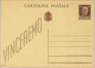 1944 C. 30 Fascetto VINCEREMO Soprascritto Rosso - Cartolina Postale Nuova - Stamped Stationery