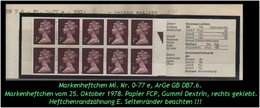 Grossbritannien - Oktober 1978 - 70 P. Markenheftchen Mi. Nr. 0-77 E, Rechts Geklebt. - Markenheftchen