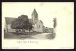 CPA  ANCIENNE- FRANCE- MONTCHAUVET (78)- L' EGLISE ROMANE EN GROS PLAN- ANIMATION- ATTELAGES- MARRONNIER EN FLEURS - Septeuil