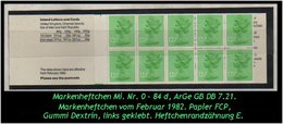 Grossbritannien – Februar 1982, 1,25 Pfund. Markenheftchen Mi. Nr. 0-84 C, Links Geklebt. - Carnets