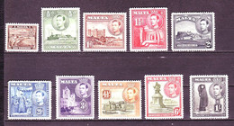 Malta 1938 Mi.No. 176 - 185 Freimarken King George VI 10v  MLH*   15.40 € - Malte (...-1964)