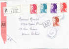 1987-4-11 Lettre Recommandée R1+AR Tarif 1/8/87 1er éch 2276+2179+2244+2376 Liberté Gandon Briennon/Armancon Yonne - Postal Rates