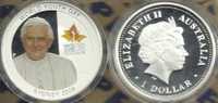AUSTRALIA $1 WORLD YOUTH DAY POPE COLOUR FRONT QEII BACK 2008 1 YEAR TYPE SILVER PROOF NR READ DESCRIPTION CAREFULLY !!! - Sonstige & Ohne Zuordnung