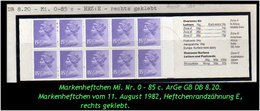 Grossbritannien – August 1982, 1.55 Pfund. Markenheftchen Mi. Nr. 0-85 C, Rechts Geklebt. - Booklets