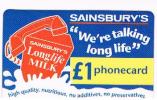 GRAN BRETAGNA (UNITED KINGDOM) -  CARDPHONE  (REMOTE) - SAINSBURY'S LONGLIFE MILK    - USED -  RIF. 6821 - Sonstige & Ohne Zuordnung