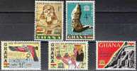 Ghana 1963: "Monuments De Nubie" Michel 157-161 ** MNH  (cote 4 Euro) - Egyptologie