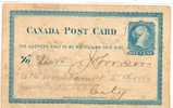 LOT 293 - CANADA : CARTE ENTIER 1 Cent (repiquée) - 1860-1899 Regno Di Victoria