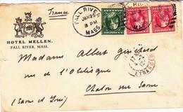USA - 1912 - LETTRE DECOREE (HOTEL MELLEN) De FALL RIVER (MASS) Pour CHALON Sur SAONE - Cartas