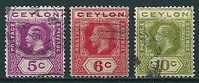 Ceylon  1911/25  George V - 3  Werte (Wz Multi CA)  Mi-Nr.168/70  Gestempelt / Used - Ceylan (...-1947)