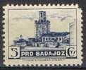 Benefico Pro BADAJOZ, 5 Cts Azul Papel Amarillento, Guerra Civil, * - Spanish Civil War Labels