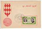 Monaco Carte Premier Jour Mariage De Grace Et De Rainier 19 Avril 1956  Timbre De 5 Francs - Cartoline Maximum
