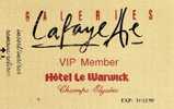 CLE D'HOTEL  HOTEL LE WARWICK Champs-Elysées GALERIES LAFAYETTE Paris - Tarjetas-llave De Hotel
