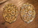 Paire Gros Crochets A Tableaux 12x9cm, Fleurs Et Rubans, Finement Ciselés - Bronzen