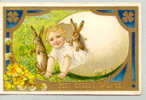 Embossed Best Easter Wishes Child Baby Coming Out Of Egg Rabbit Bunny 1910 - Pasqua