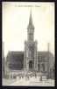 CPA  ANCIENNE- FRANCE- AILLY-SUR-NOYE (80)- L'EGLISE ROMANE EN GROS PLAN DE FACE AVEC BELLE ANIMATION DEVANT- SOLDATS- - Ailly Sur Noye