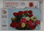 Red & Yellow Rose Flower,China 2001 Fujian New Year Greeting Postal Stationery Card - Roses