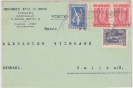 GRECE - 1926 - TYPE IRIS + HERMES Sur CP COMMERCIALE RACCOURCIE De LE PIREE Pour HALLE (ALLEMAGNE - SACHSEN) - Briefe U. Dokumente