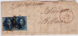 BELGIQUE - 1857 -  YVERT N°7 X2 Sur FRAGMENT De LETTRE De LIEGE Pour SCHIEDAM (HOLLANDE) - 1851-1857 Médaillons (6/8)