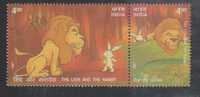 India  MNH 2001, Panchantra Fables / Stories, Se-tenent Pair, Lion, Rabbit, Animals - Neufs