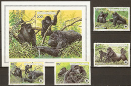 Rwanda 1985 MiNr. 1292 - 1296 (Block 103) Ruanda WWF Monkeys Eastern Gorilla 4v+1bl MNH** 34,00 € - Affen