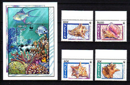 Nevis 1990 Mi.No. 523 - 527 (Block 21) Marine Life Queen Conch Wwf 4v+1bl MNH**  17.50 € - Coneshells