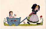 ENFANT : Illustrateur HANSI - "Enfant Au Fanion Bleu Blanc Rouge Dans Un Charriot Tiré Par Une Fillette" - Folklore - Hansi