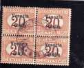 VENEZIA GIULIA 1918 SEGNATASSE POSTAGE DUE TASSE TAXES CENT.  20 C QUARTINA USATA BLOCK USED OBLITERE' - Venezia Giulia