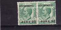 LEVANTE COSTANTINOPOLI 1923 SOPRASTAMPATO D'ITALIA ITALY OVERPRINTED 30 PA SU CENT. 5 C COPPIA PAIR MNH BEN CENTRATA - Bureaux D'Europe & D'Asie