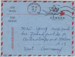 CANADA  - 1967 - ENTIER POSTAL AEROGRAMME De VANCOUVER Pour FRANKFURT (GERMANY) - 1953-.... Reinado De Elizabeth II
