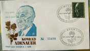 1976 GERMANY FDC KONRAD ADENAUER ROSE ON CANCELATION ROSES - Rosas