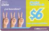 TARJETA DE ECUADOR DE BELLSOUTH DE 6$ DEDOS 3 MANOS - Ecuador