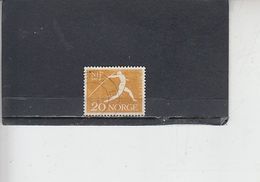 NORVEGIA  1961 - Yvert   409° - Sport - Lancio Giavellotto - Used Stamps