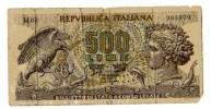 BILLET ITALIE - P.93a - 1966 - 500 LIRES - ARETHUSE - AIGLE CHASSANT UN SERPENT - DAUPHIN - 500 Liras