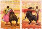Course De Taureaux - 2 CPA Illustrees - Scenes De Corrida  (25088) - Bull