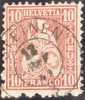 Heimat SZ STEINEN 1869-11-13 2-Kreisstempel Auf 10 Rp. Rot Sitzende Helvetia - Oblitérés
