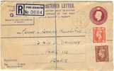 REF LPU9 - GRANDE BRETAGNE - ENVELOPPE RECOMMANDEE VOYAGEE GEORGE VI ET TPM GEORGE VI - Stamped Stationery, Airletters & Aerogrammes