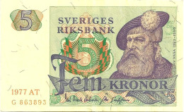 SWEDEN 5 KRONOR GREEN MAN FRONT MOTIF BACK DATED 1977 SIG. VARIETY  P51c VF+ READ DESCRIPTION !! - Svezia