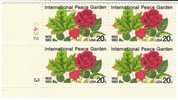 #2014, International Peace Garden, 1982 20-cent Plate Block Of 4 Stamps - Plate Blocks & Sheetlets