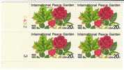 #2014, International Peace Garden, 1982 20-cent Plate Block Of 4 Stamps - Plattennummern