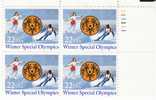 #2142 Winter Special Olympics, 1985 Plate Block Of 4 22-cent Stamps, Skiing Skating - Numéros De Planches