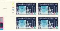 #2087, Health Research, Medicine, 20-cent 1984 Plate Block Of 4 Stamps - Plattennummern