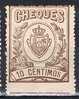 Sello Para Cheques, 10 Cts Castaño 1926,  Edifil Num 12 ** - Fiscale Zegels