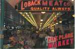 Pike Place Market Interior View, Seattle WA, Loback Meat Co. Neon Sign On Modern Chrome Postcard - Seattle