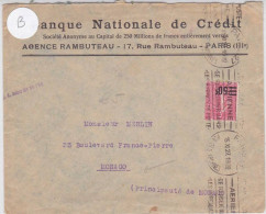 SEMEUSE SURCHARGEE - 1927 - YVERT N°224 SEUL Sur LETTRE COMMERCIALE De PARIS Pour MONACO - 1903-60 Säerin, Untergrund Schraffiert