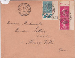 SEMEUSE LIGNEE + CAMEE - 1938 - LETTRE De VILLEFRANCHE ST PHAL (YONNE) Avec COIN DATE - 1903-60 Säerin, Untergrund Schraffiert