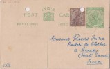 Br India King George V, Postal Card, Sent To France India As Per The Scan - 1911-35 Roi Georges V