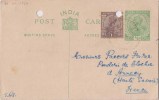 Br India King George V, Postal Card, Sent To France India As Per The Scan - 1911-35 Koning George V