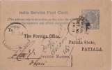 Br India Queen Victoria, Service Postal Card, Railway Postmark, Princely State Patiala, India As Per The Scan - 1882-1901 Impero