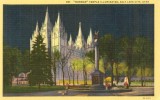 USA – United States – Mormon Temple Illuminated, Salt Lake City, Utah Unused Linen Postcard [P4329] - Salt Lake City